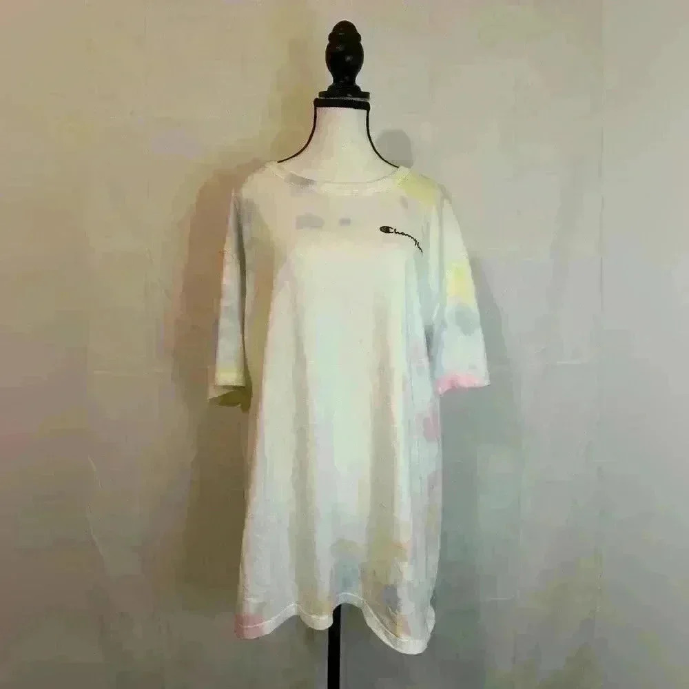 Champion Men's White and Pastel Cloud Tie-Dye 100%‎ Cotton Tee Shirt - Size XL